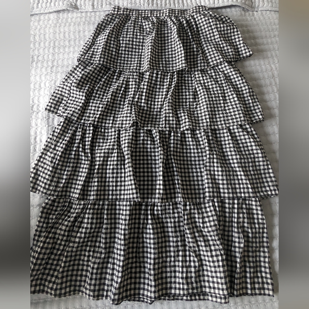 Mango High Waisted Tiered Gingham Skirt